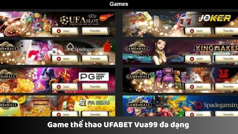 Game thể thao UFABET Vua99 đa dạng